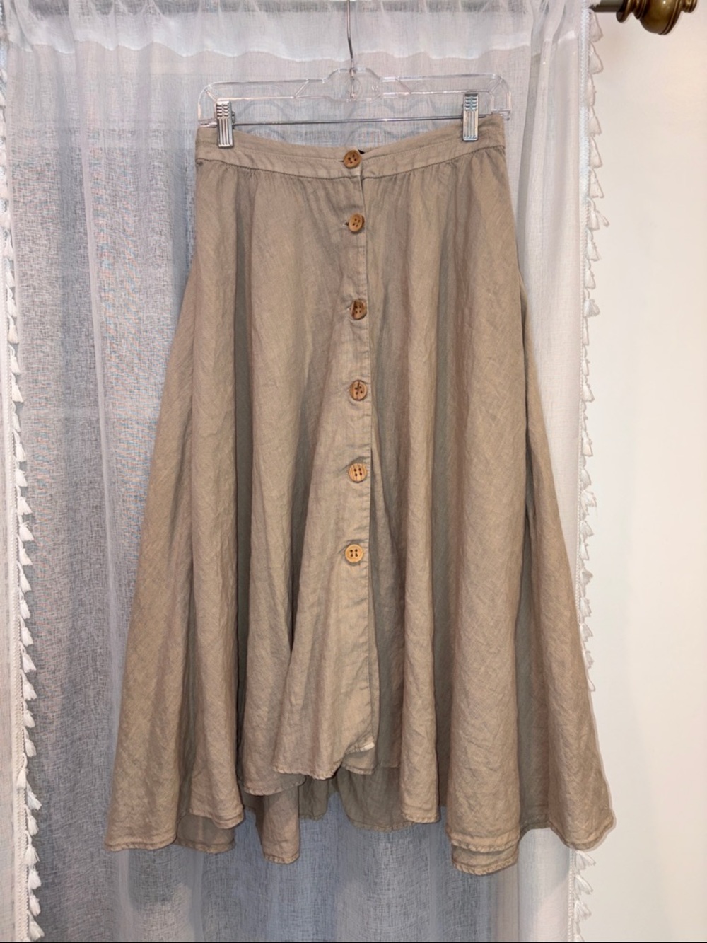 Zara 100% linen midi button down skirt, M